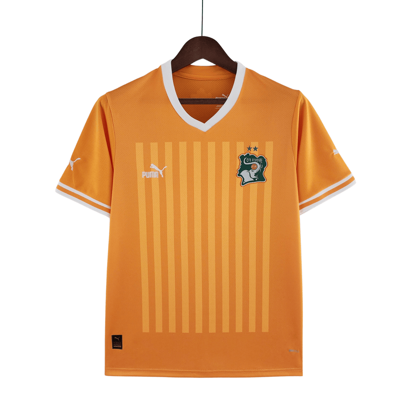 Camisa Costa do Marfim I 22/23 - Puma Torcedor Masculina - Laranja Branca