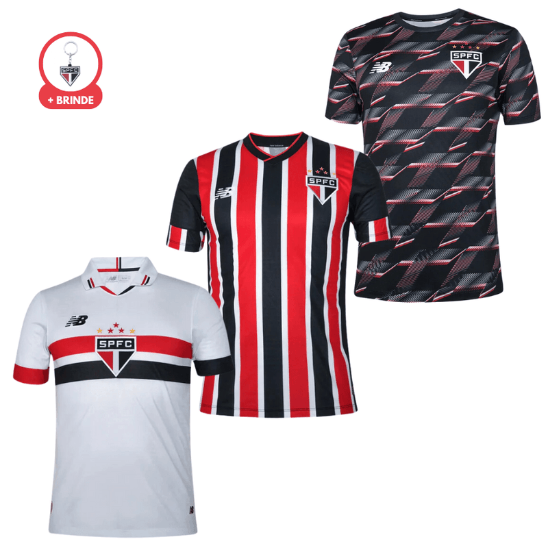 Kit 3 Camisas São Paulo 2024/25 Torcedor Masculina Titular, Reserva, Pre Jogo + Brinde