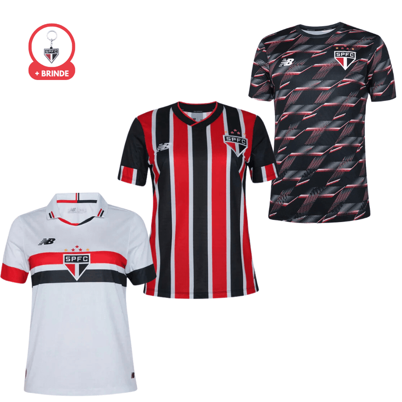 Kit 3 Camisas São Paulo 2024/25 Torcedor Feminina Titular, Reserva, Pre Jogo + Brinde